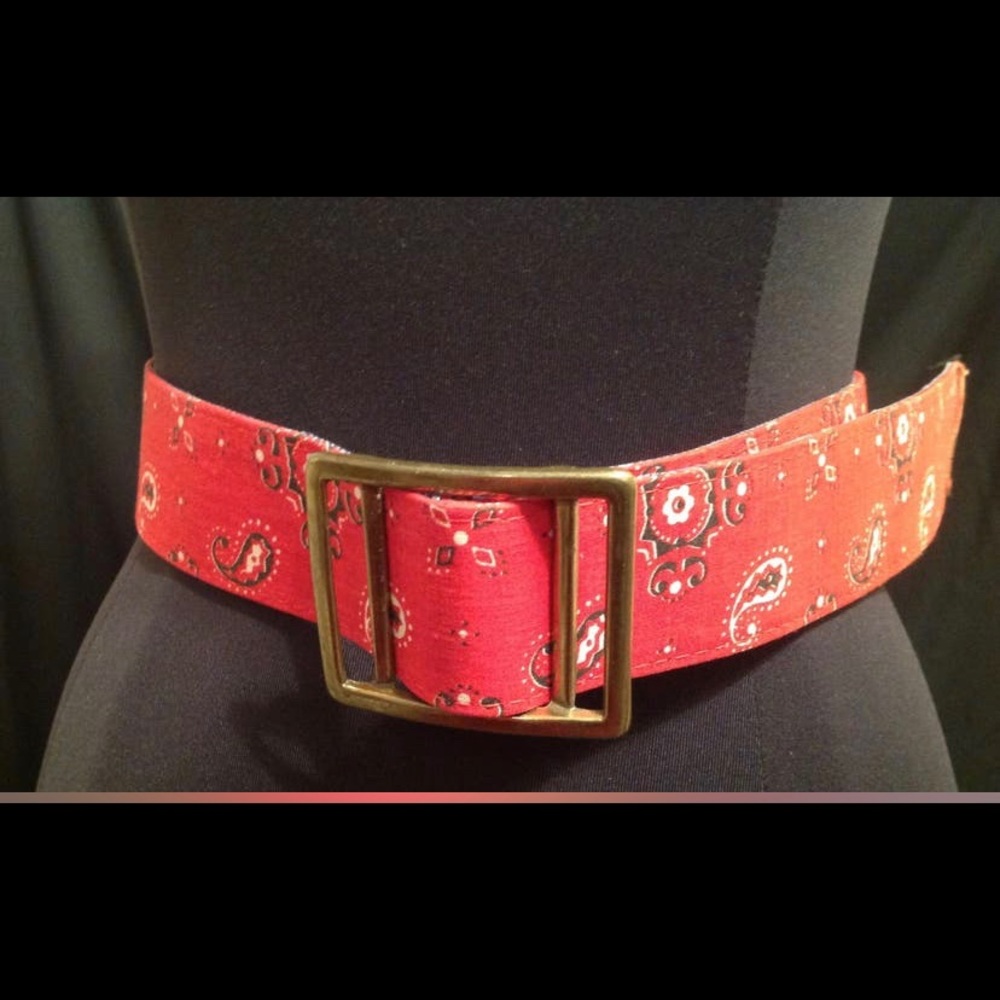 Vintage Red Bandana belt Gold tone big buckle